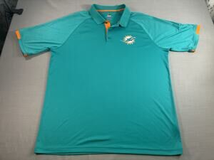 Majestic Cool Base Miami Dolphins Polo Shirt Men's 2XL Teal Orange NFL Logo